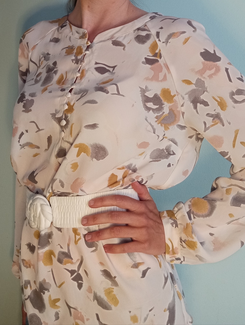 Cynthia Rowley Cream Floral Print Long Sleeve Blouse S - Picture 9 of 11